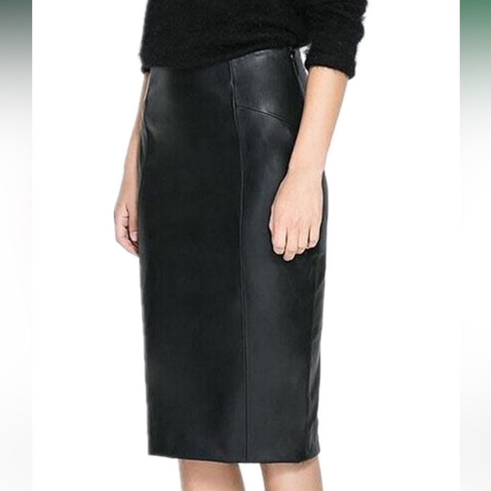 Elegant Authentic Leather Black Pencil Skirt sz large 8-10 from Anthropologie